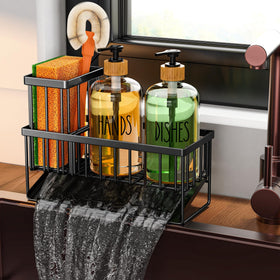 Cisily kitchen dispenser set overview highlights an organized counter with glass bottles.