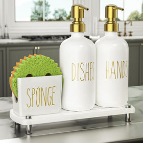 Cisily kitchen soap dispenser set with gold pumps for stylish soap access