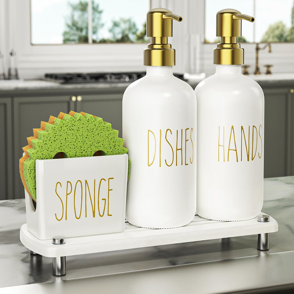 Cisily kitchen soap dispenser set with gold pumps for stylish soap access