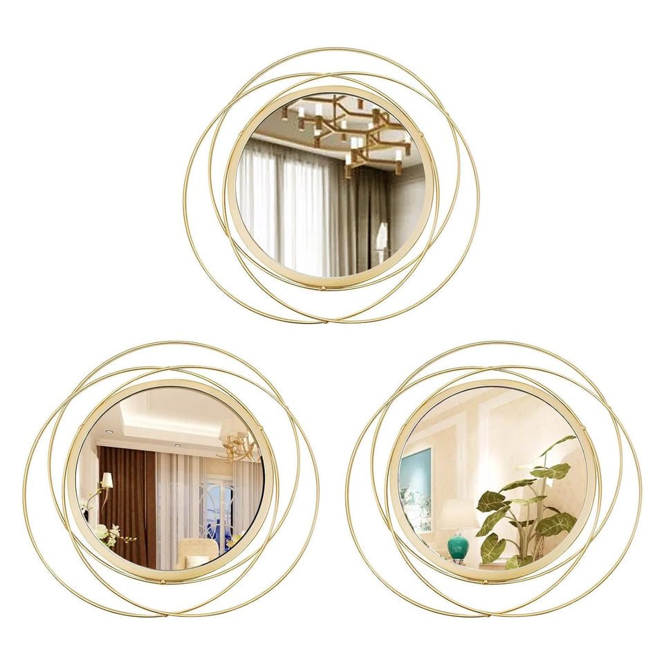 Cityelf round mirrors 11in, gold finish, three-pack for spacious wall decor