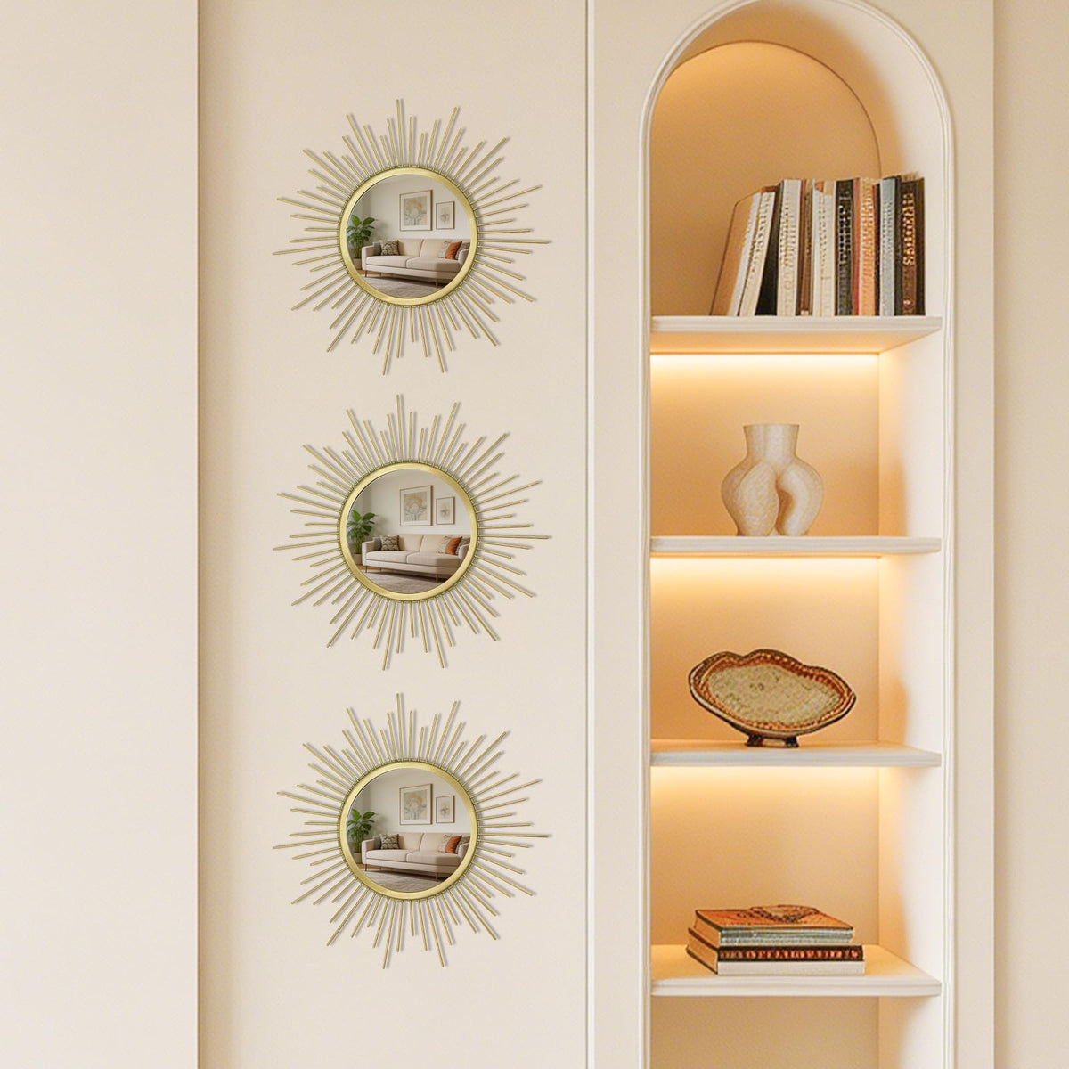 Cityelf living room and bathroom round sunburst mirrors in gold finish