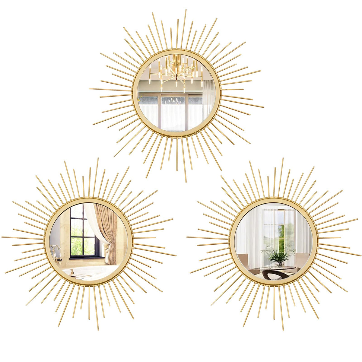 Cityelf round sunburst mirror 11.8 inches in gold adds a warm focal point