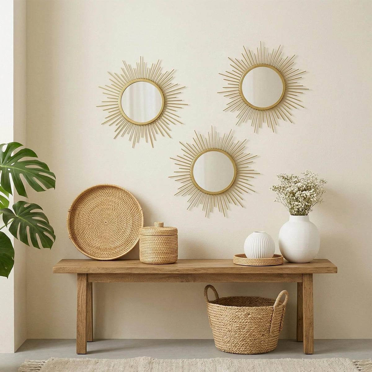 Cityelf round sunburst mirror 11.8 inches in gold enhances lighting