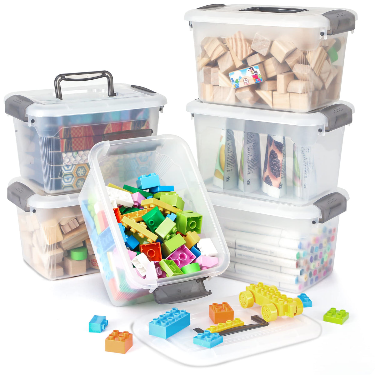 Citylife 6-pack 6qt clear bins with lids for pantry and closet organization.