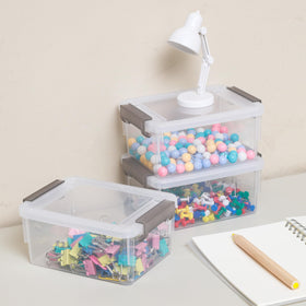 Citylife clear white bin helps sort crafts and hardware in a clutter-free workspace.