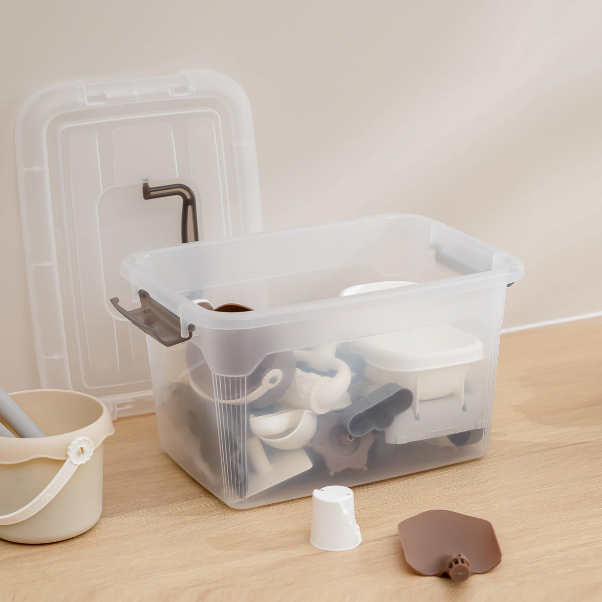 Six-quart capacity suited for crafts, snacks, or office items.