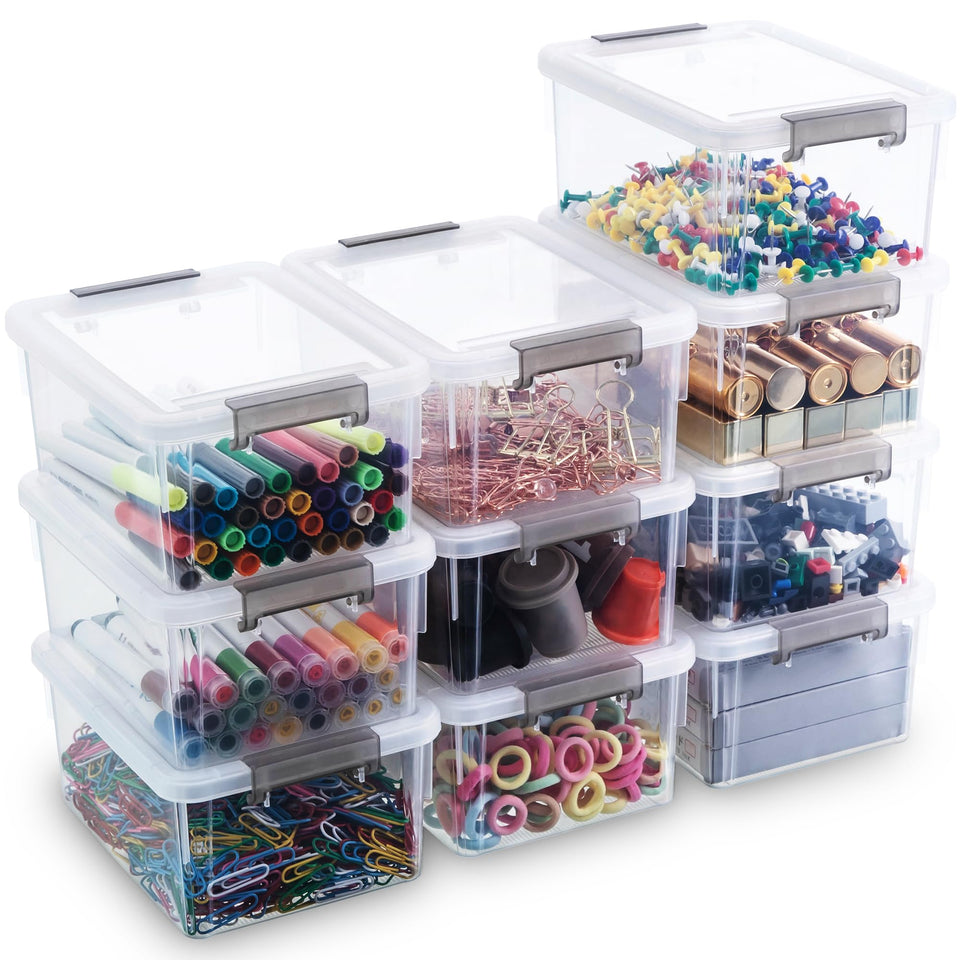 ITYLIFE CITYLIFE 10-pack small storage bins with lids on a shelf for quick access