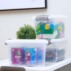 Clear lid keeps dust out while showing contents at a glance.