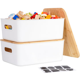 Citylife storage bin with bamboo lid, 2-pack for desk organization