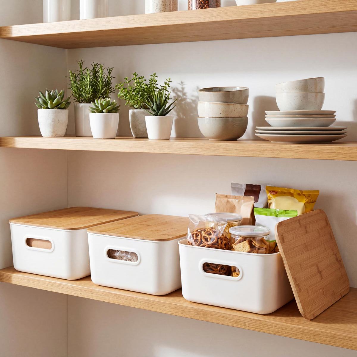 Citylife bins with stackable design that maximizes shelf space