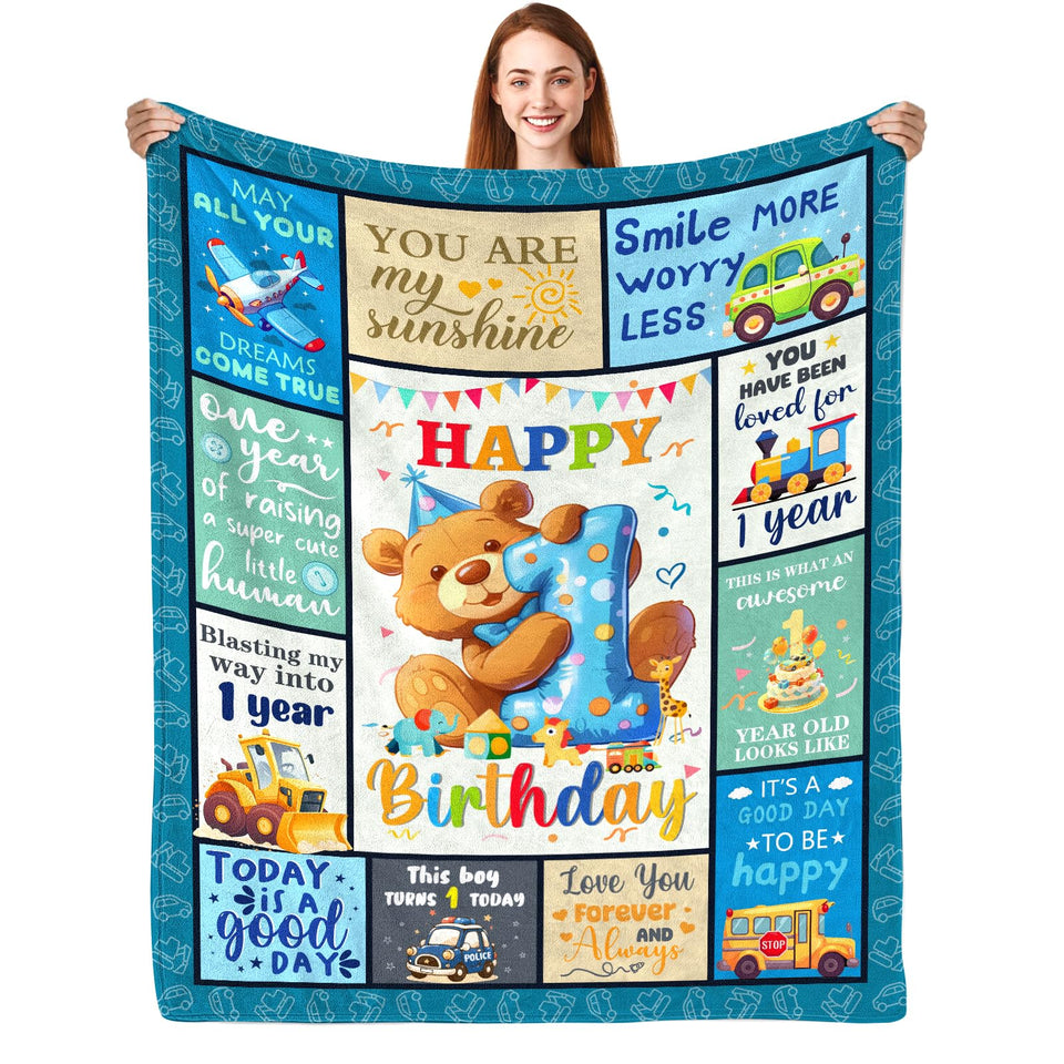 CIUGOIG 1st birthday blanket with teddy bear design offers cozy warmth for baby boy