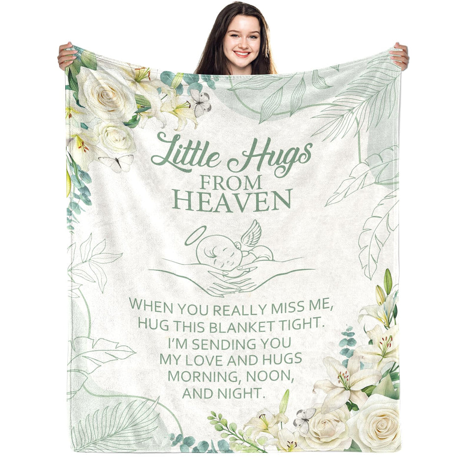 CIUGOIG miscarriage memorial blanket closeup with Little Hugs from Heaven for comfort and remembrance.
