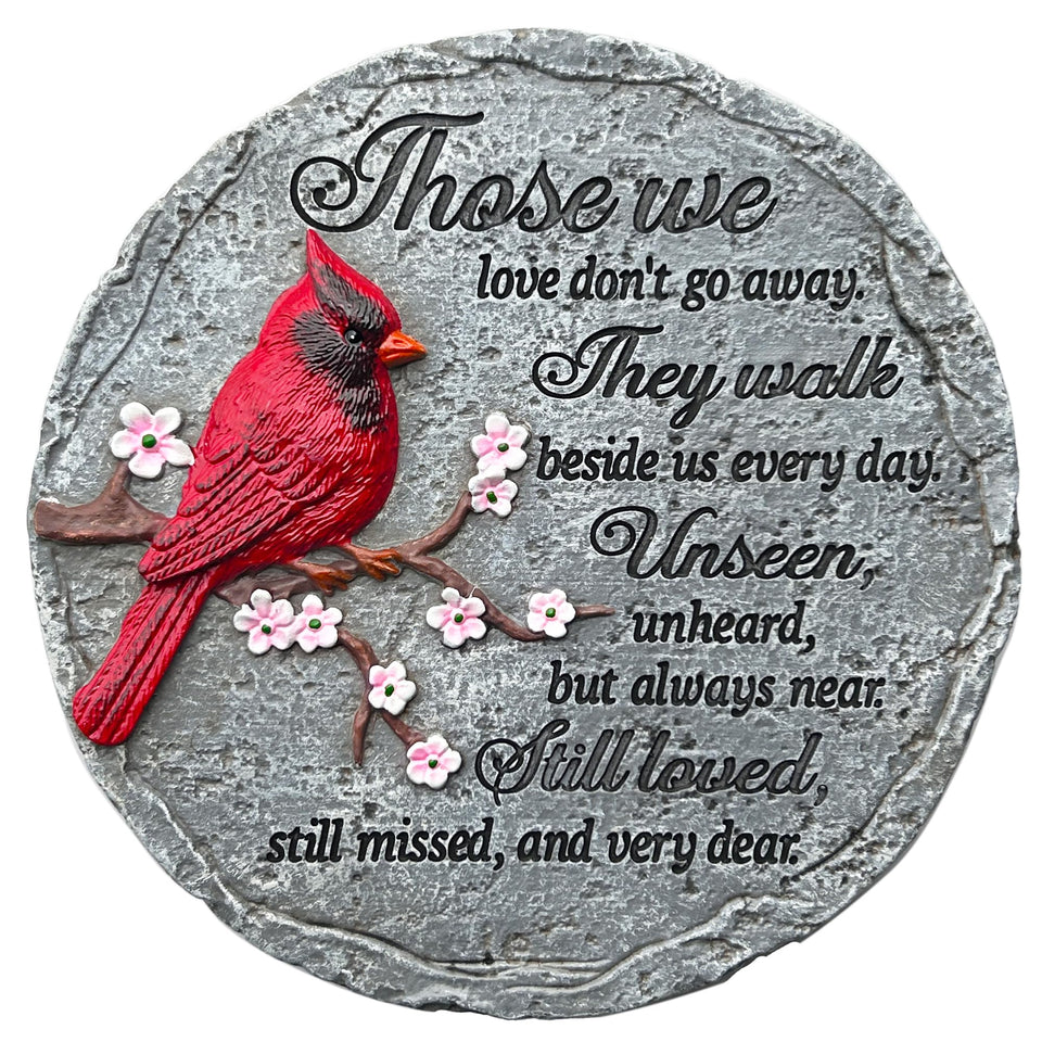 Ciyxarte red cardinal memorial stone perched on a blossoming branch for outdoor gardens.