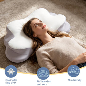CJEODAJ Mellow Cloud Pillow side-sleep scene highlights shoulder-friendly support.