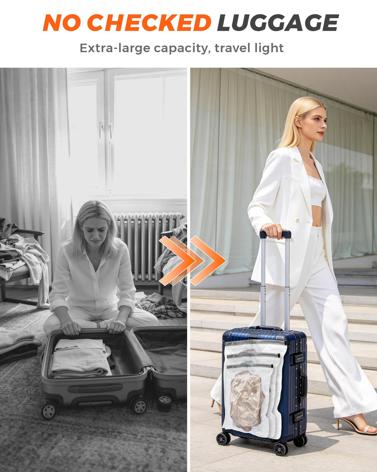 CKline vacuum bags in sizes S, M, L maximize packing options.