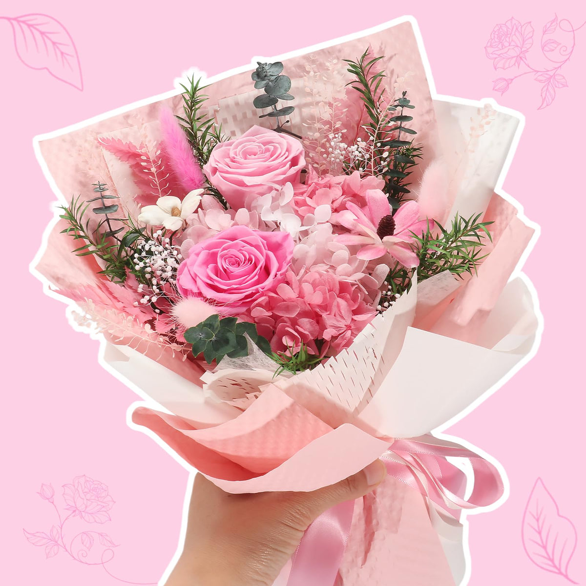 CKLMMCZX desk display of pink bouquet adding warm ambiance to home or office