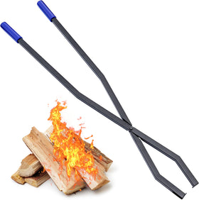 CKLT 40in fire tongs in action with heavy-duty grabber for safe log placement.