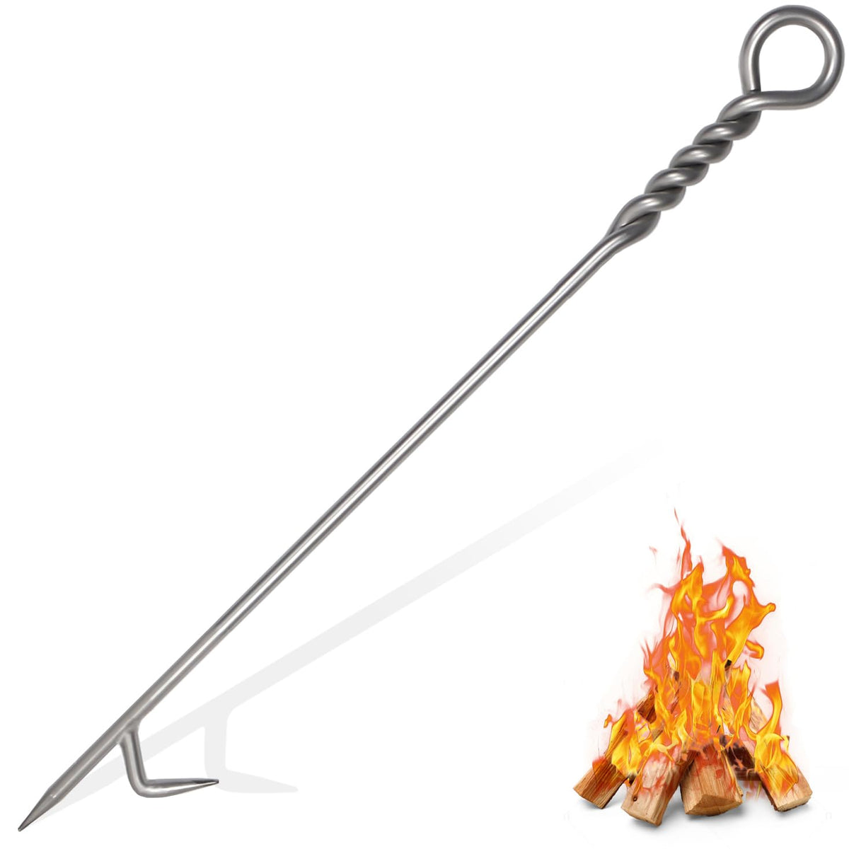 CKLT 40in fire poker with rope-handle for safe fire tending
