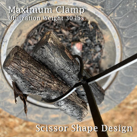 CKLT fireplace tongs ergonomic rubber handle providing cool, secure grip.
