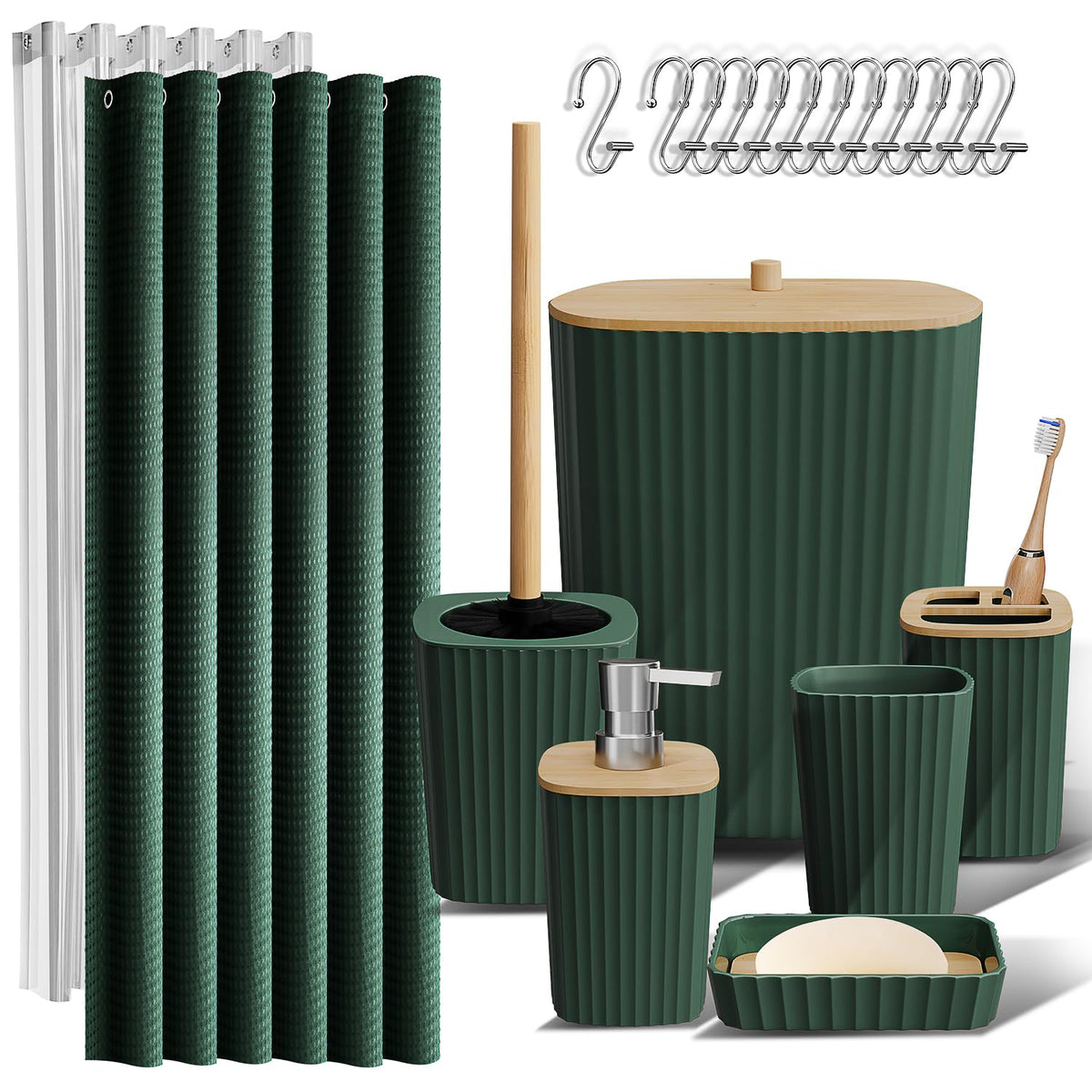Clara Clark bathroom set in hunter green with bamboo accents for organized, spa-like bathrooms.