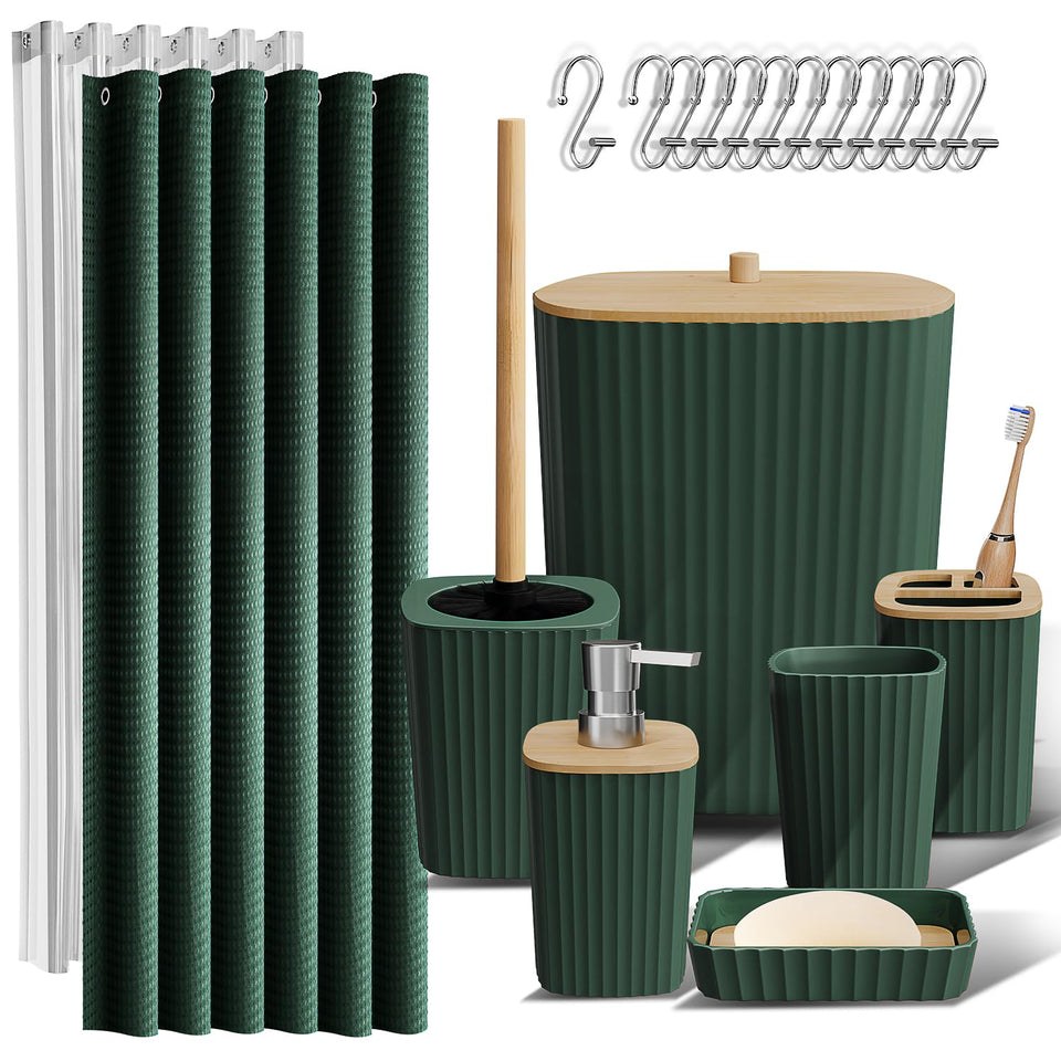 Clara Clark bathroom set in hunter green with bamboo accents for organized, spa-like bathrooms.