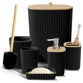 Clara Clark black bathroom set toothbrush holder keeps brushes organized.