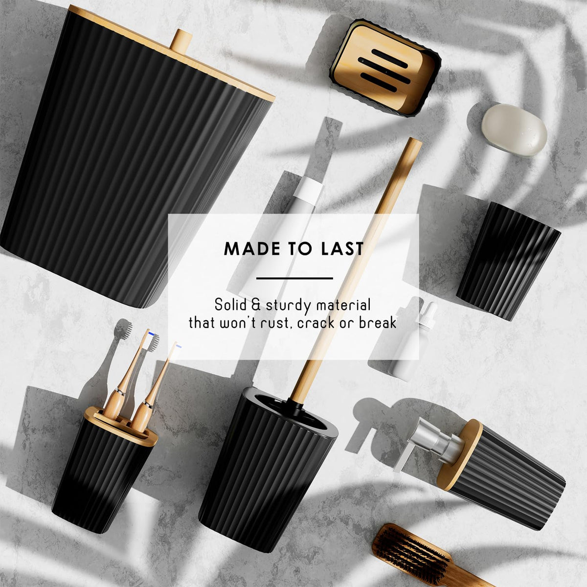 Clara Clark black bathroom trash can offers a clean, minimalist look.