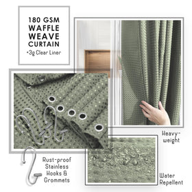 Clara Clark fabric shower curtain sage green with liner for a cohesive bath.