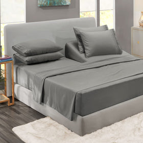Clara Clark Flex Top King flat sheet in charcoal gray, ultra-soft microfiber.