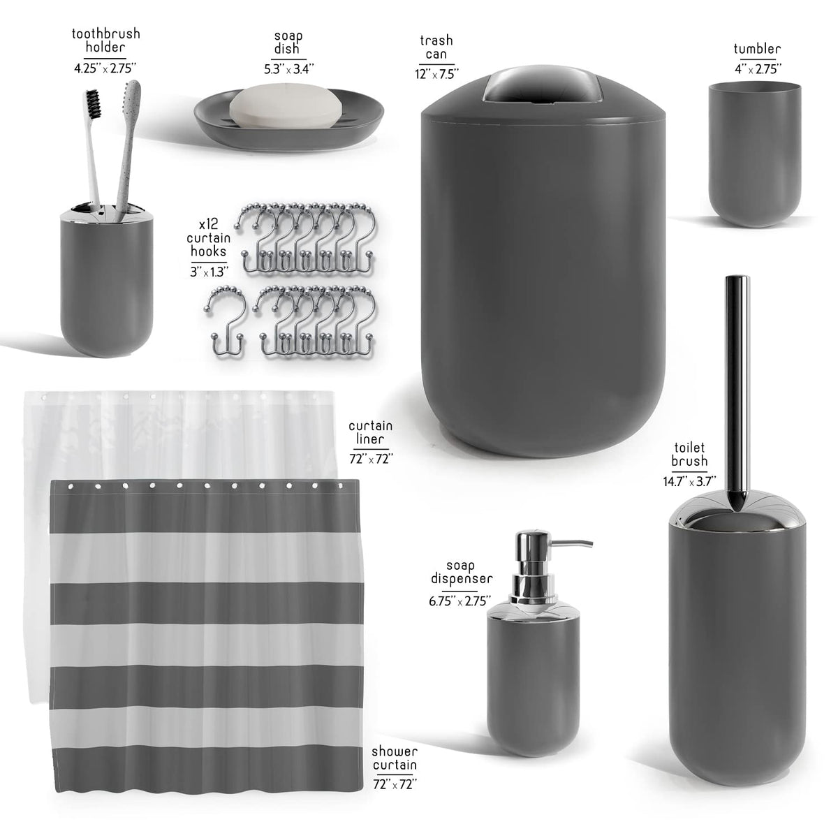 Clara Clark gray bathroom set shower curtain liner shows leak protection and weight