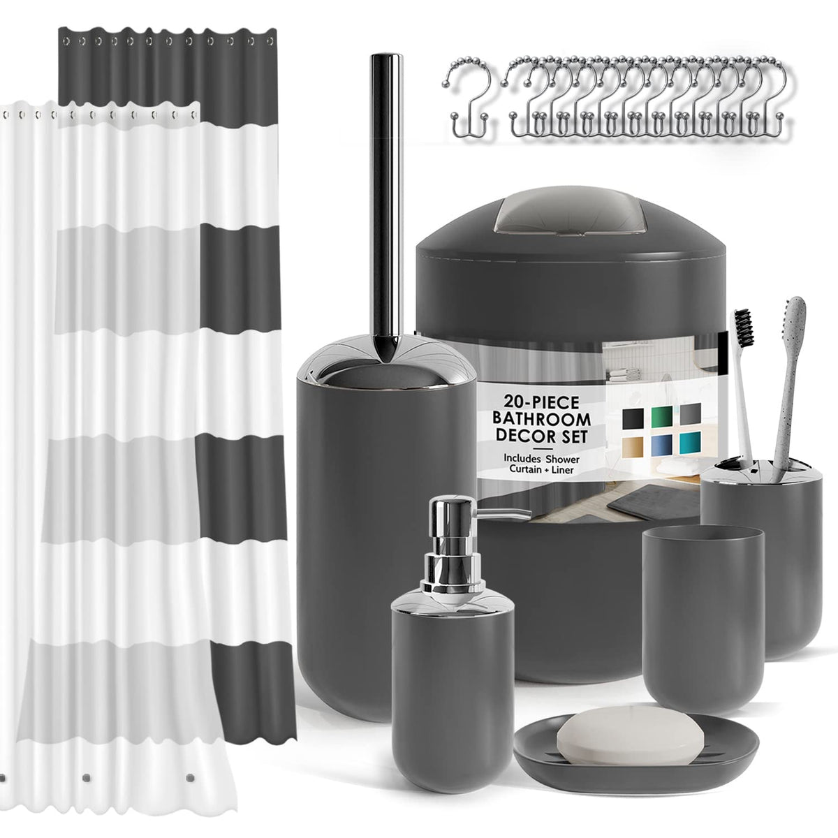 Clara Clark gray bathroom set shower curtain in modern styling for a durable look