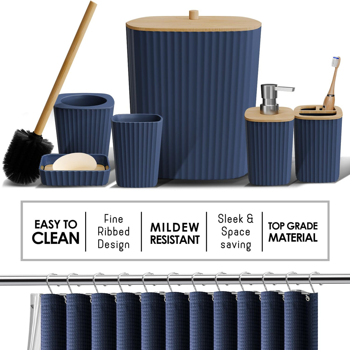 Clara Clark navy bathroom set soap dispenser blends style with practical hand soap storage