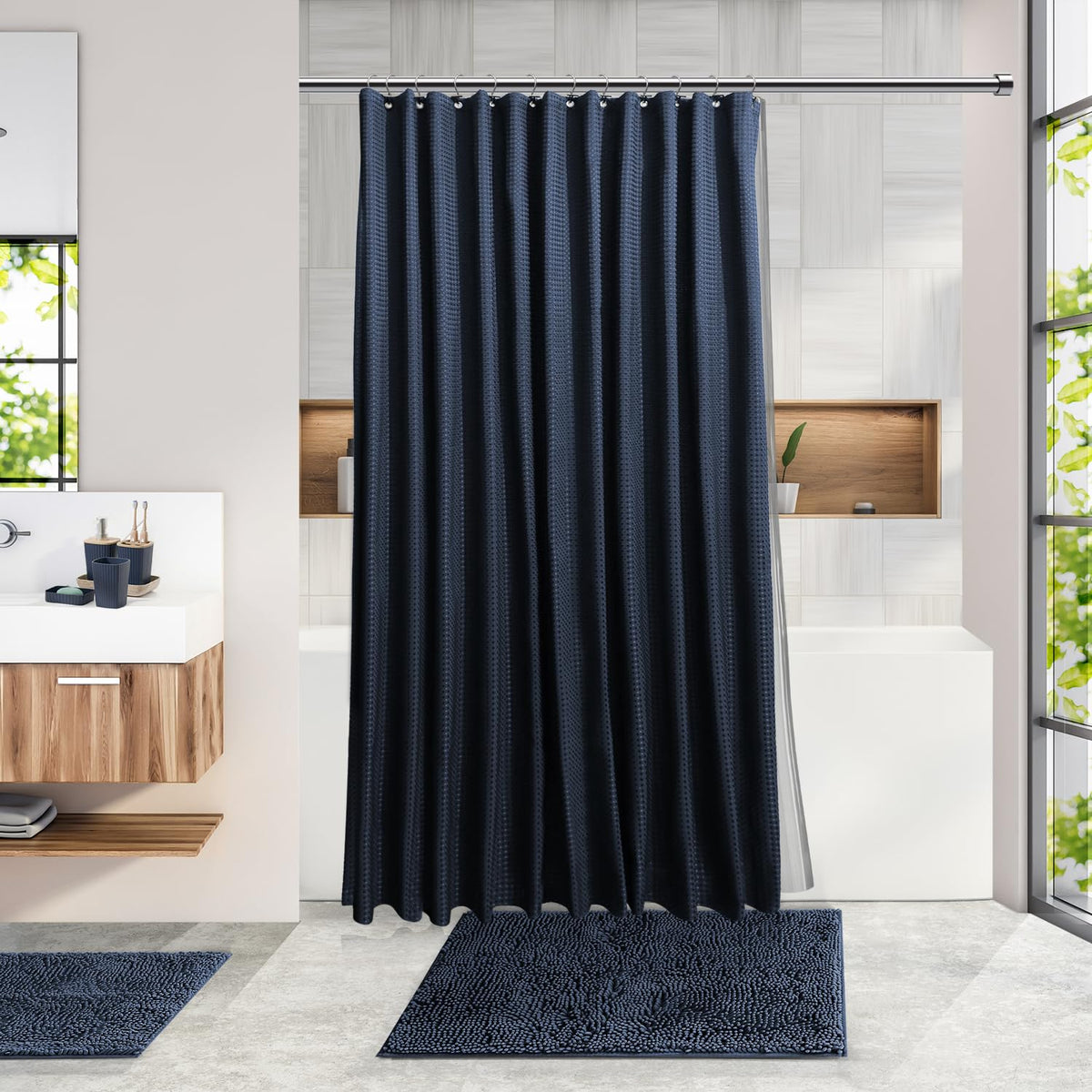 Clara Clark navy bathroom set toilet brush holder keeps essentials neatly stored