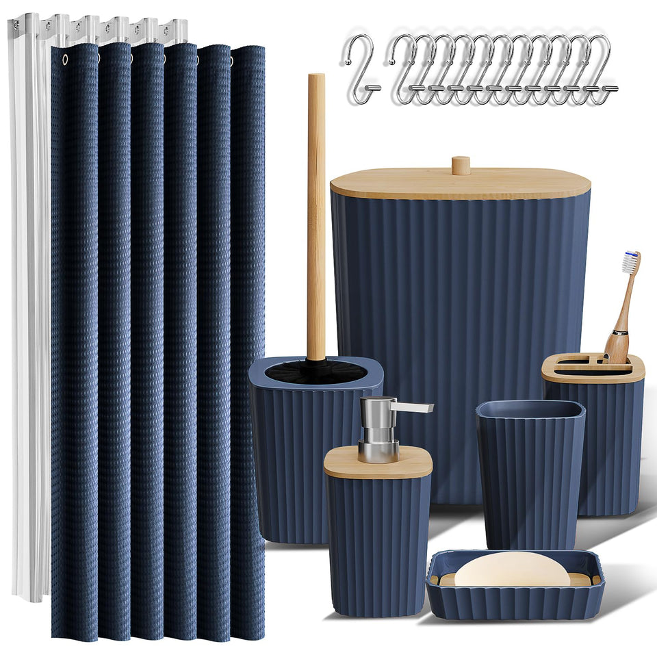 Clara Clark navy bathroom set toothbrush holder keeping vanity tidy and organized