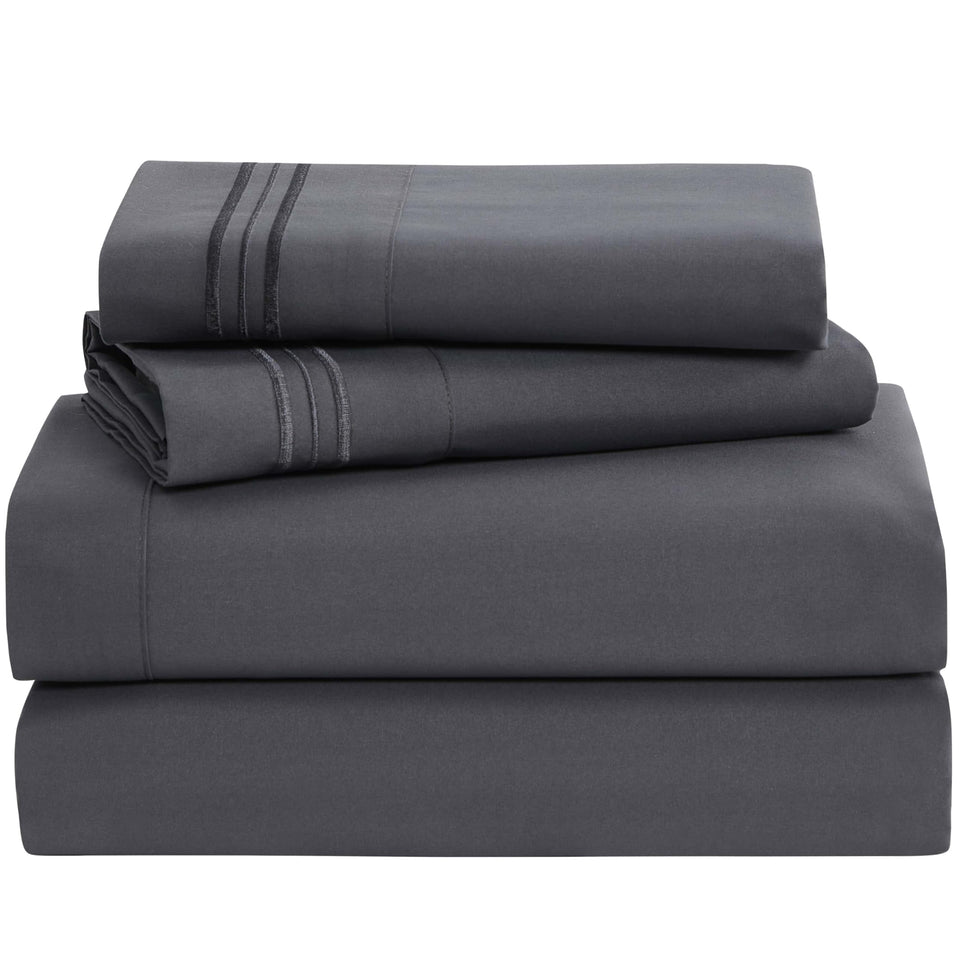 Clara Clark Premier 1800 flat sheet in charcoal shows silky microfiber softness for cool sleep