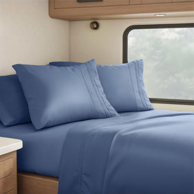 Clara Clark RV Queen flat sheet navy, plush microfiber for hotel-grade comfort.