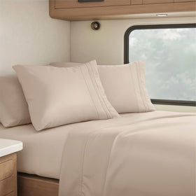Clara Clark RV Queen Sheets low-profile fit for compact mattresses with secure, snug bedding.