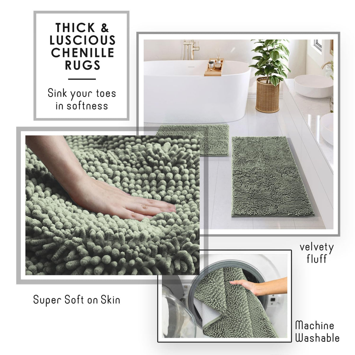 Clara Clark 72x72 sage green shower curtain with waffle texture and reinforced holes