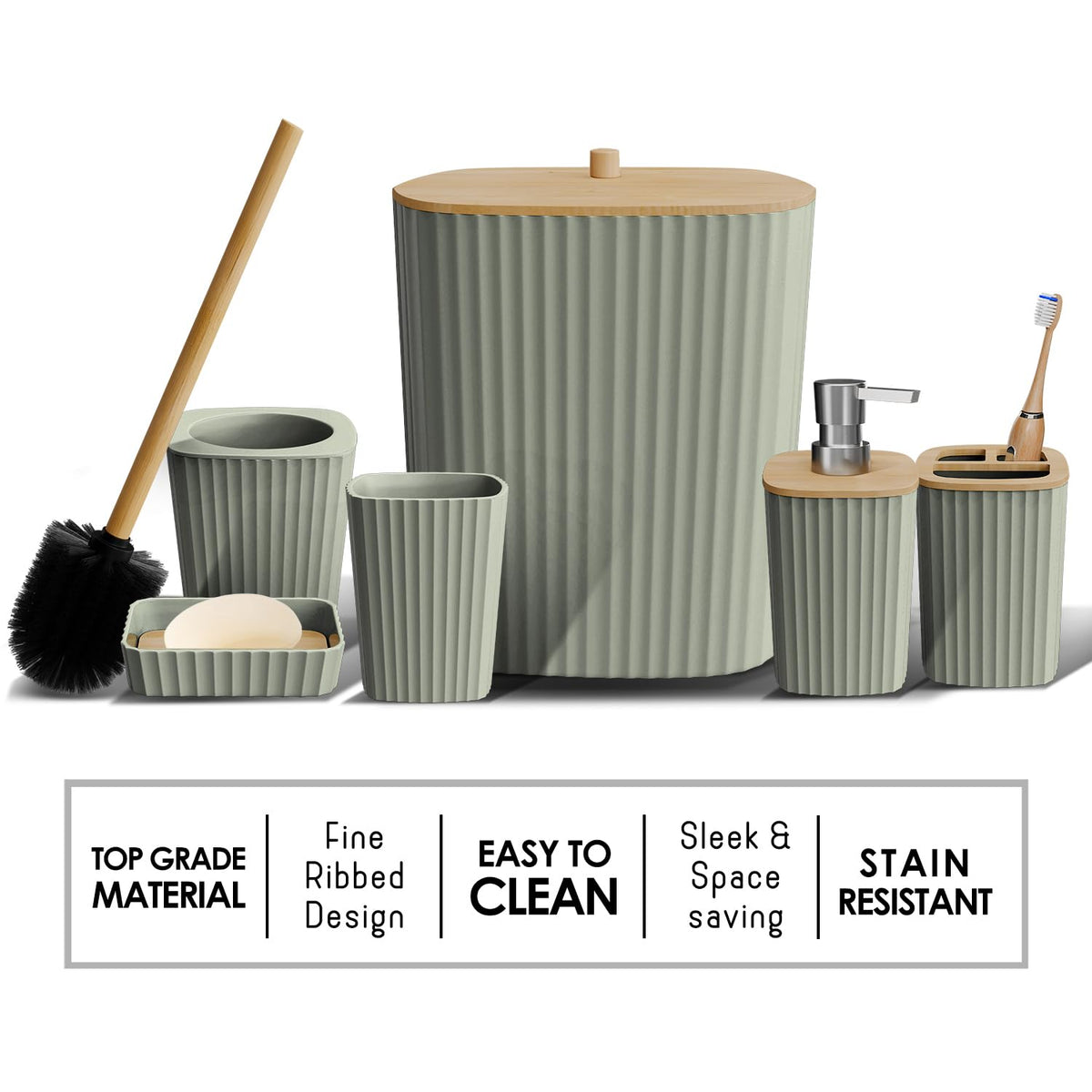 Clara Clark Sage Green soap dispenser reduces sink clutter and mess