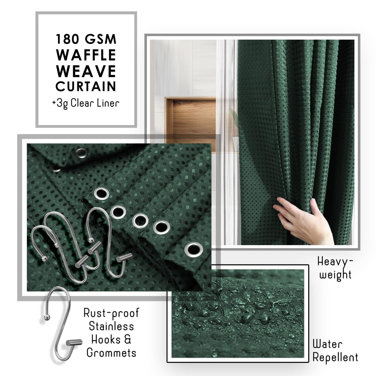Clara Clark soap dispenser in green enhances bathroom ease of use.