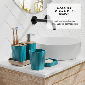 Clara Clark teal soap dispenser adds a sleek hand soap solution