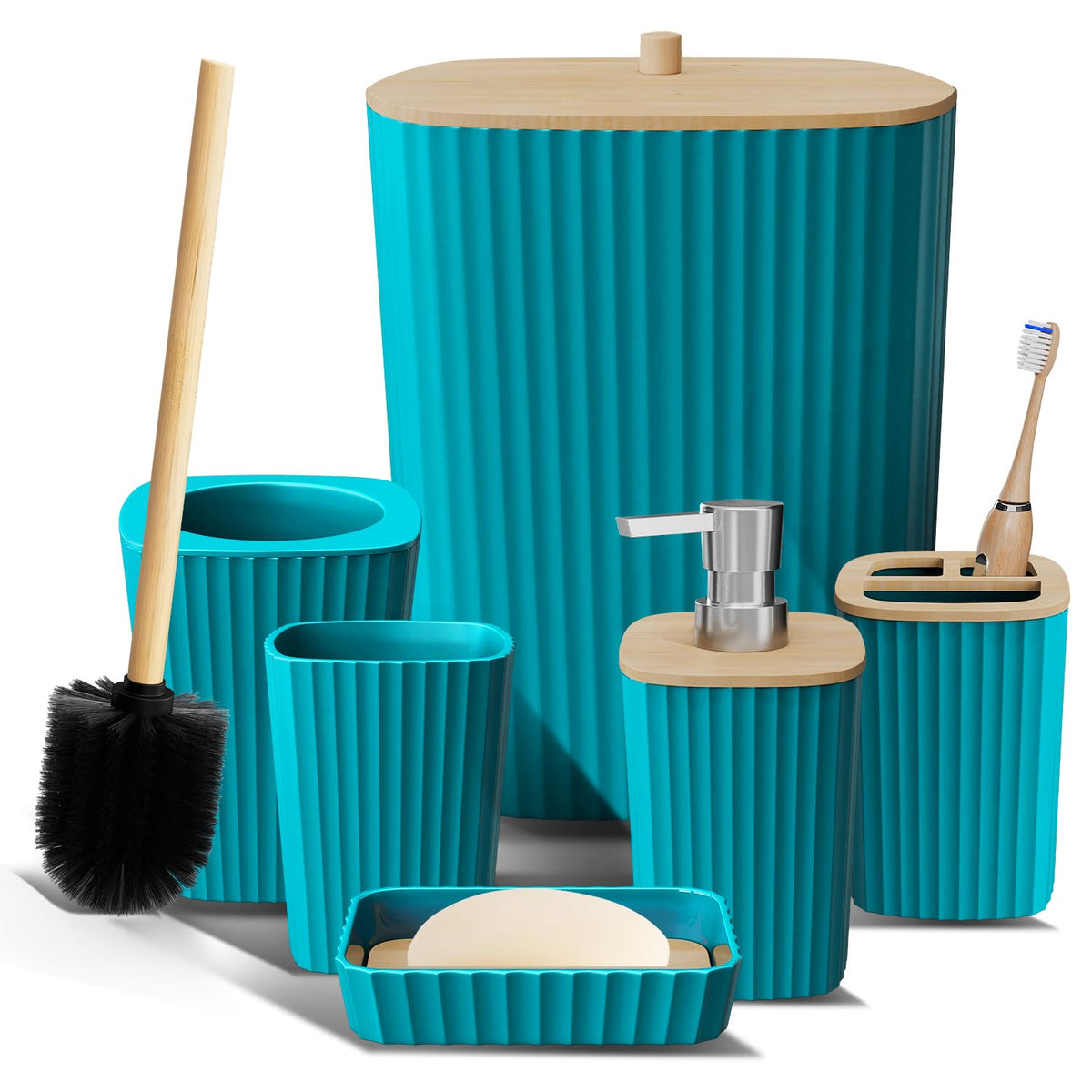 Clara Clark teal toothbrush holder enhances sink organization and style