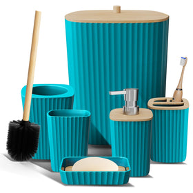 Clara Clark teal toothbrush holder enhances sink organization and style