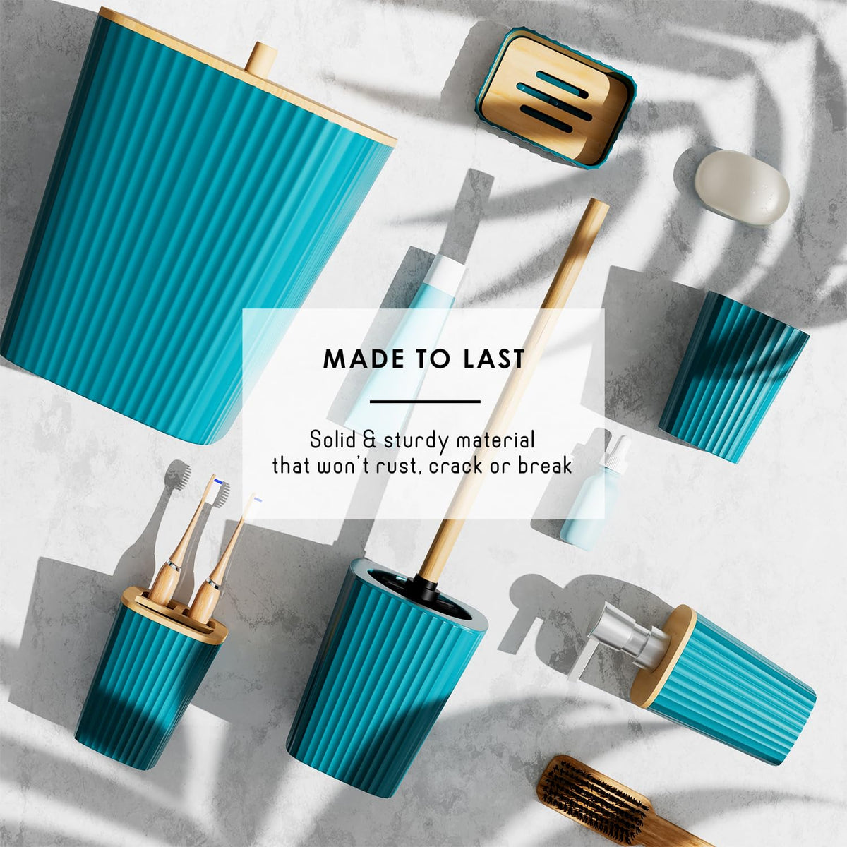 Clara Clark teal soap dish keeps countertop mess-free.