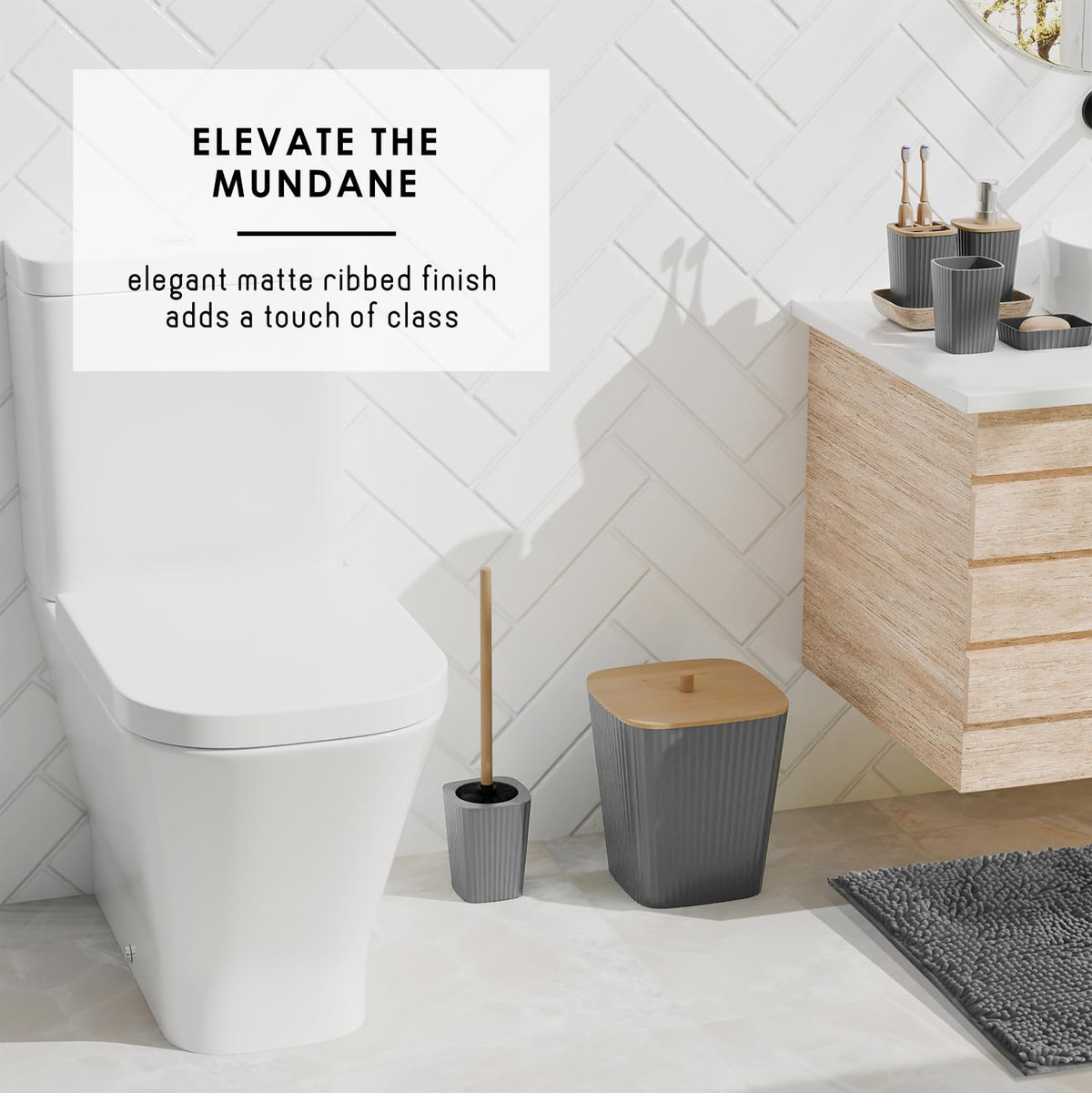 Clara Clark toilet brush holder keeps the bathroom tidy and coordinated.