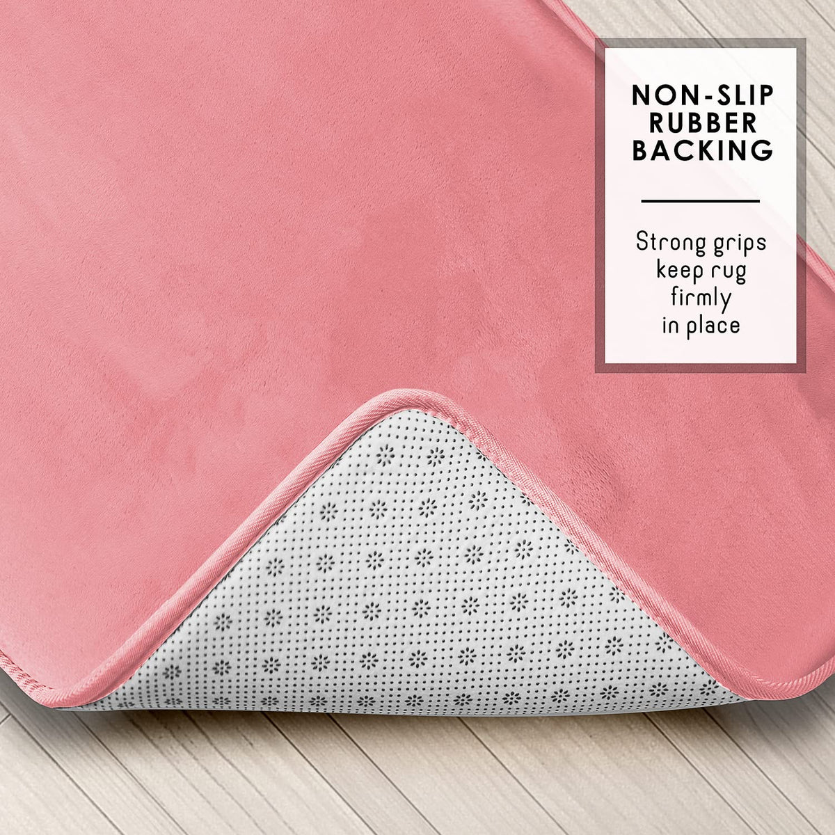 Clara Clark velvet fleece pink bath rug showcases soft texture for a cozy bathroom accent.