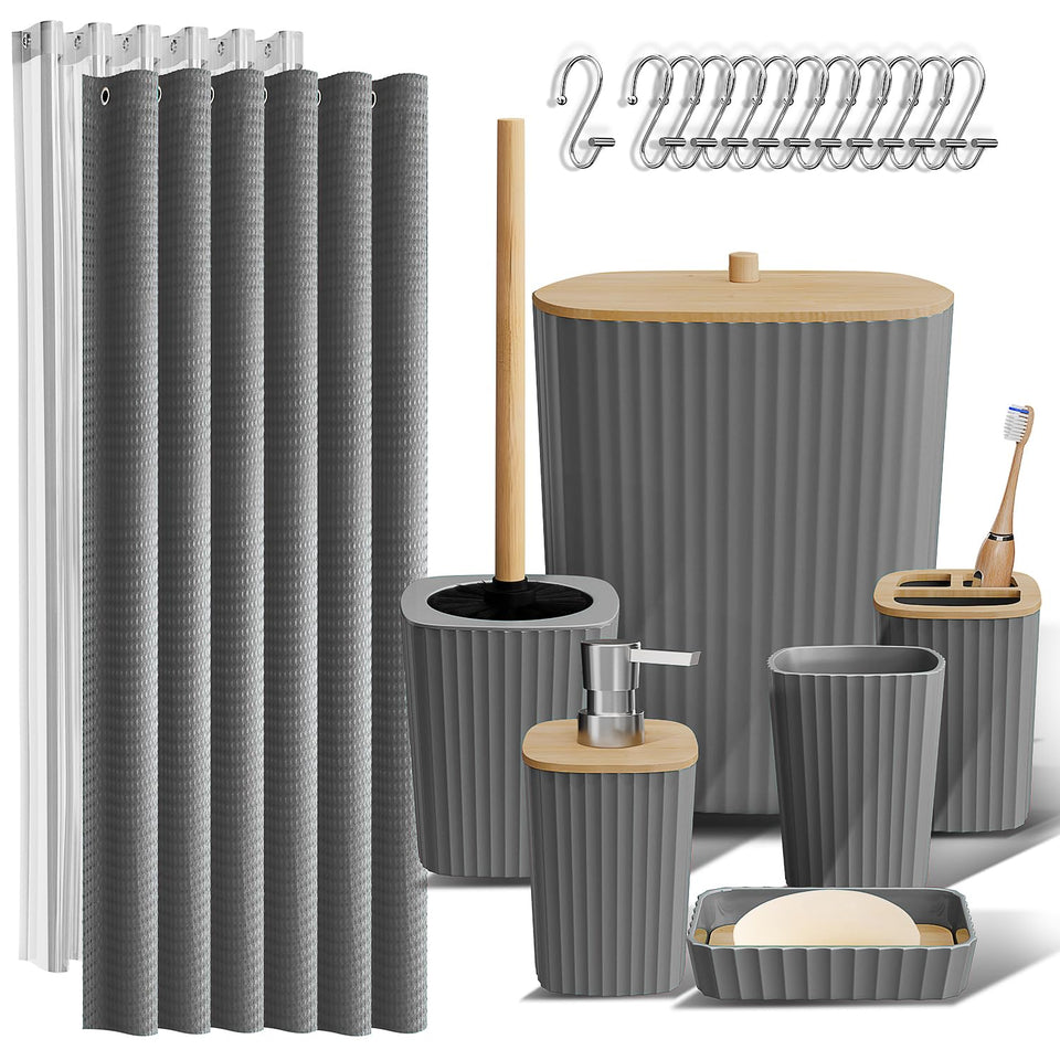 Clara Clark grey bathroom accessories set arranged for cohesive decor