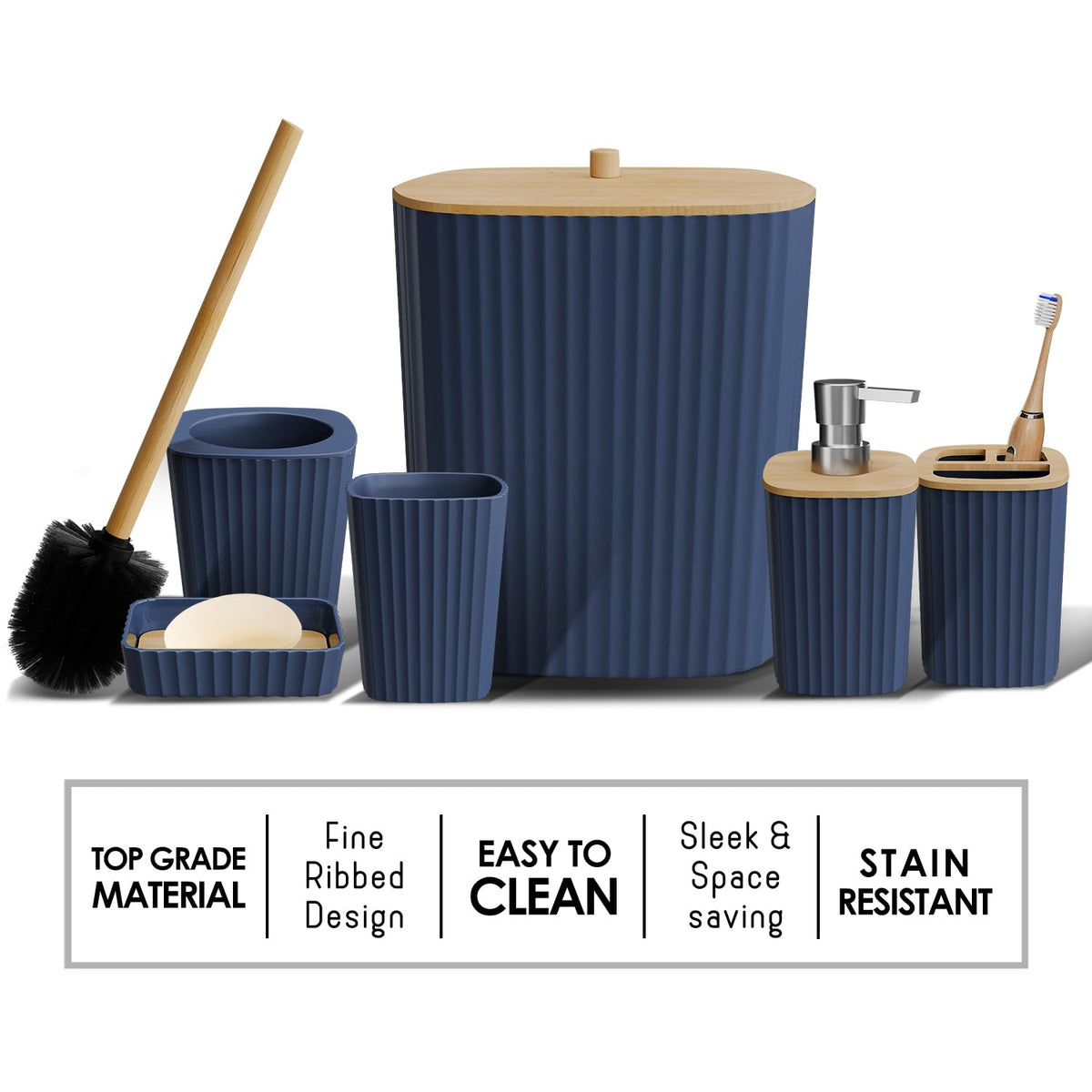 Clara Clark navy blue soap dish keeps soap dry and tidy.