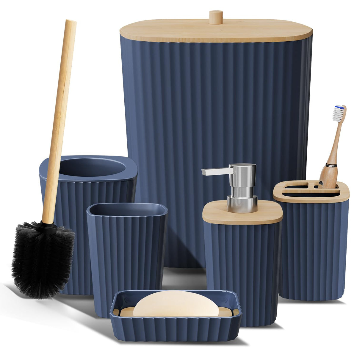 Clara Clark navy blue toothbrush holder for organized counter space.