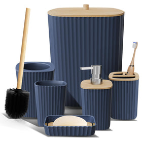 Clara Clark navy blue toothbrush holder for organized counter space.